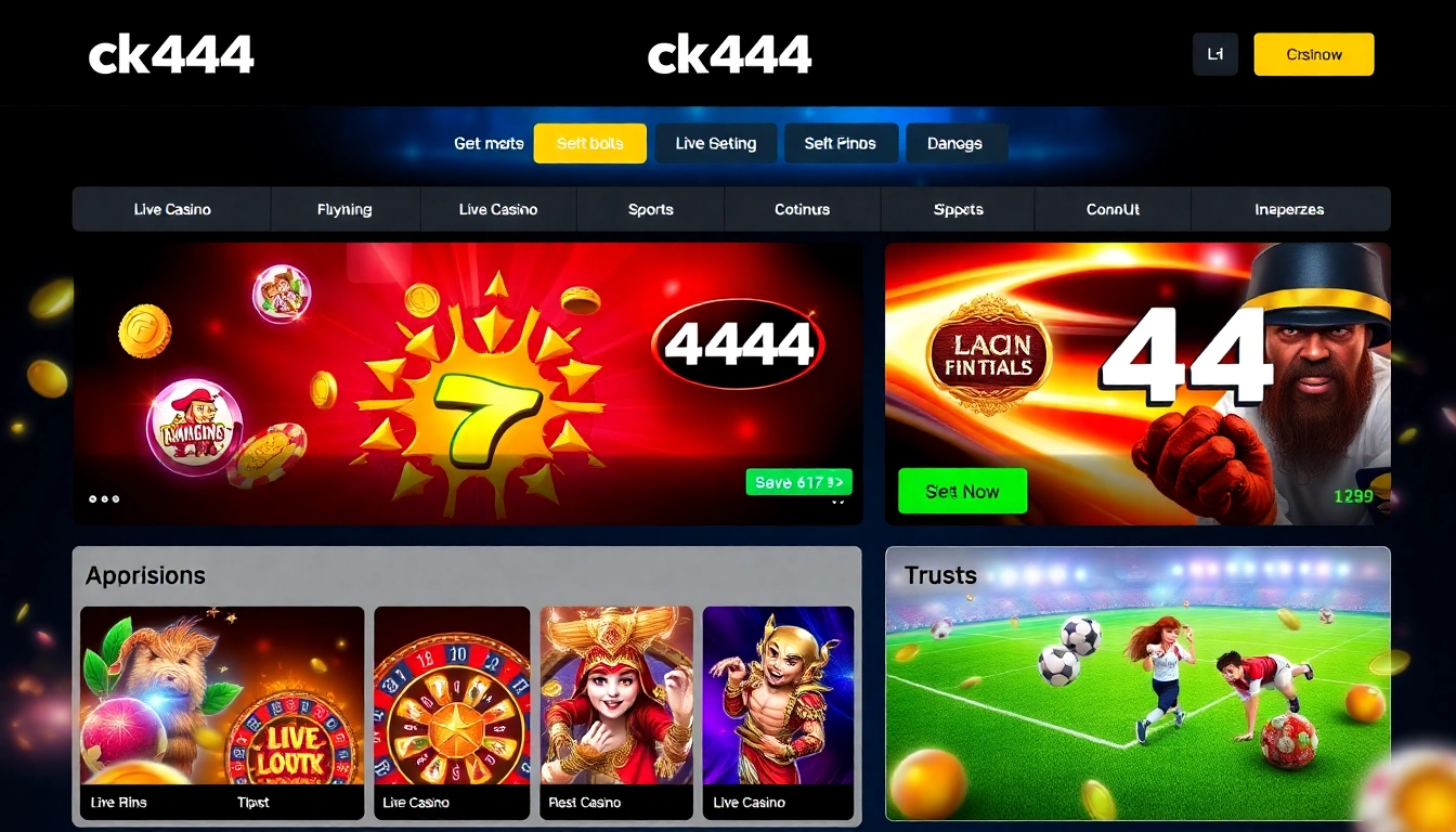 Engaging ck 444 online gaming platform showcasing slots, live casino, and sports betting for Bangladeshi players with attractive visuals and vibrant colors.