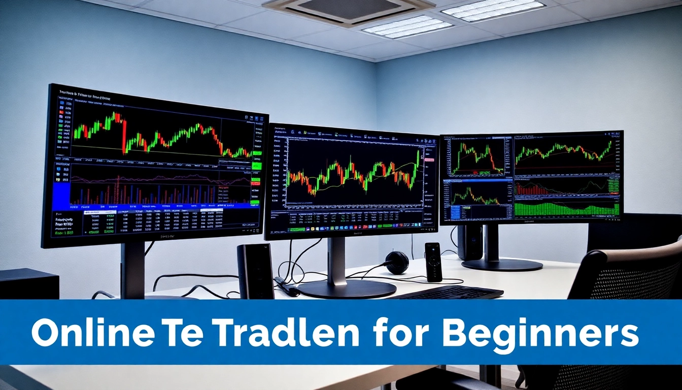 Professional trader using online trading for beginners with stock charts on screens in a