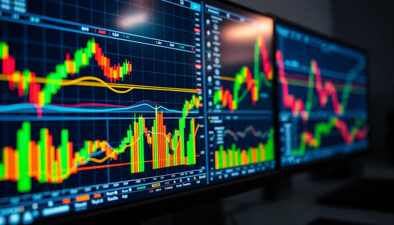Trading view charts and analysis on a digital screen showing real-time market data and